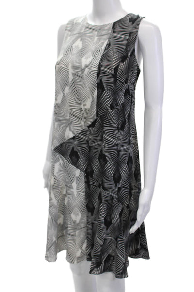 Vince Camuto Womens Back Zip Scoop Neck Abstract Shift Dress Black White Size 4