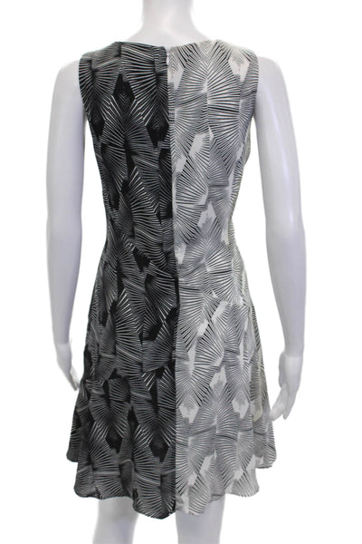 Vince Camuto Womens Back Zip Scoop Neck Abstract Shift Dress Black White Size 4
