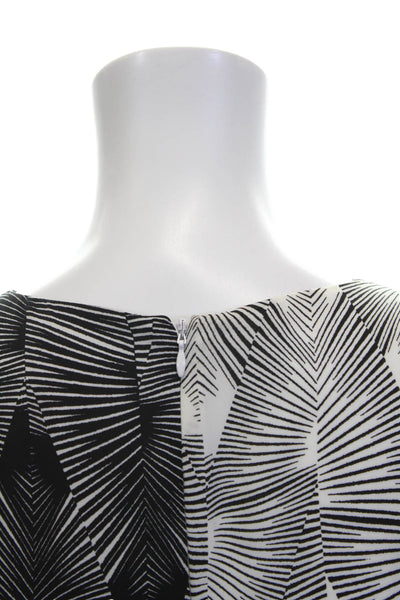 Vince Camuto Womens Back Zip Scoop Neck Abstract Shift Dress Black White Size 4