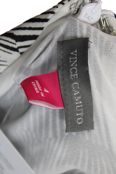 Vince Camuto Womens Back Zip Scoop Neck Abstract Shift Dress Black White Size 4