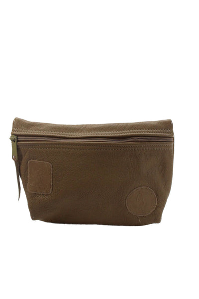 Carlos Falchi Womens Zip Front Circle Logo Small Leather Pouch Handbag Brown