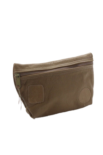 Carlos Falchi Womens Zip Front Circle Logo Small Leather Pouch Handbag Brown