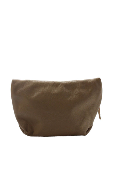 Carlos Falchi Womens Zip Front Circle Logo Small Leather Pouch Handbag Brown