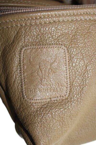 Carlos Falchi Womens Zip Front Circle Logo Small Leather Pouch Handbag Brown