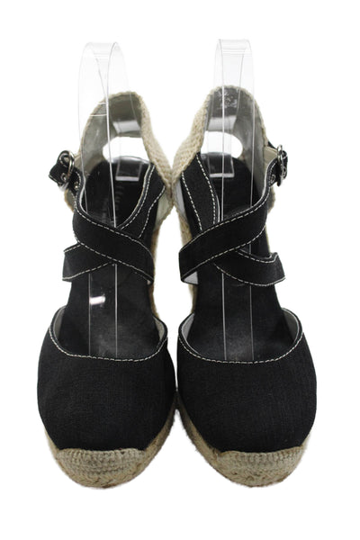 Bettye Muller Womens Wedge Heel Ankle Strap Espadrilles Sandals Black Size 36