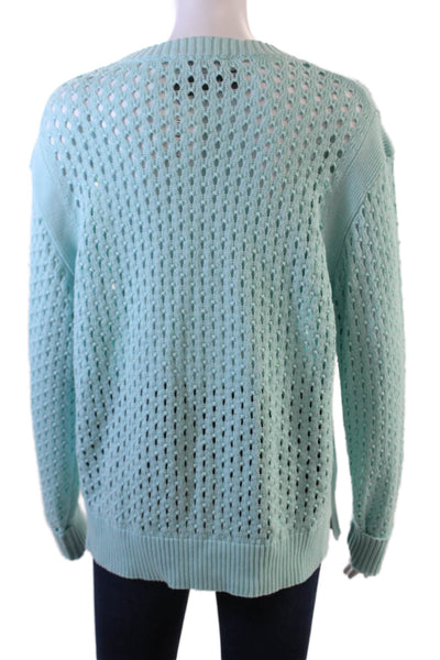 Elliott Lauren Womens Cotton Open Stitched Long Sleeve Sweater Aqua Blue Size L