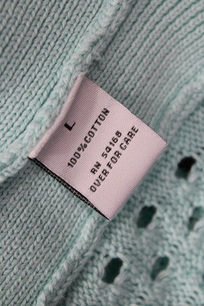 Elliott Lauren Womens Cotton Open Stitched Long Sleeve Sweater Aqua Blue Size L