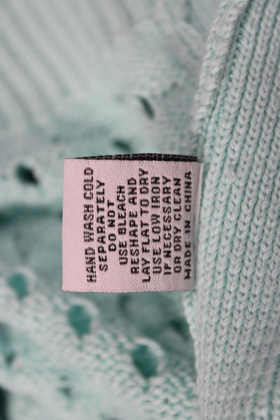 Elliott Lauren Womens Cotton Open Stitched Long Sleeve Sweater Aqua Blue Size L