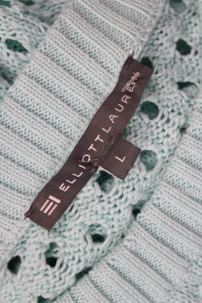 Elliott Lauren Womens Cotton Open Stitched Long Sleeve Sweater Aqua Blue Size L