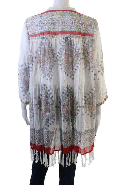 Roller Rabbit Womens 3/4 Sleeve Keyhole Abstract Blouse White Multi Size XS