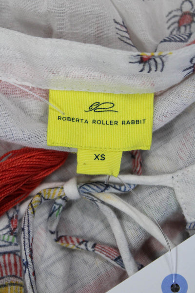 Roller Rabbit Womens 3/4 Sleeve Keyhole Abstract Blouse White Multi Size XS