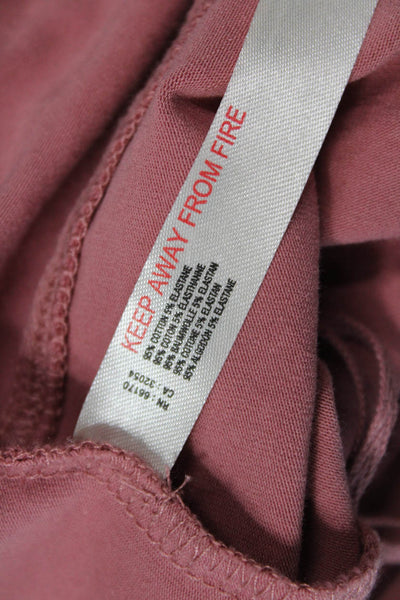 FP Movement Womens Long Sleeve V Neck Ruched Cropped Shirt Pink Medium