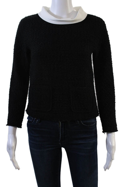 No21 Womens Long Sleeve Pocket Front Crew Neck Tweed Black White Size FR 38
