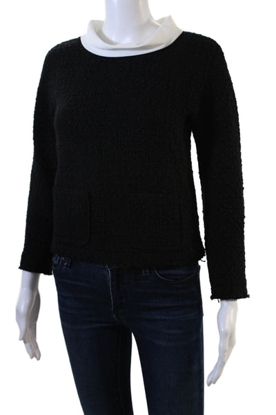 No21 Womens Long Sleeve Pocket Front Crew Neck Tweed Black White Size FR 38