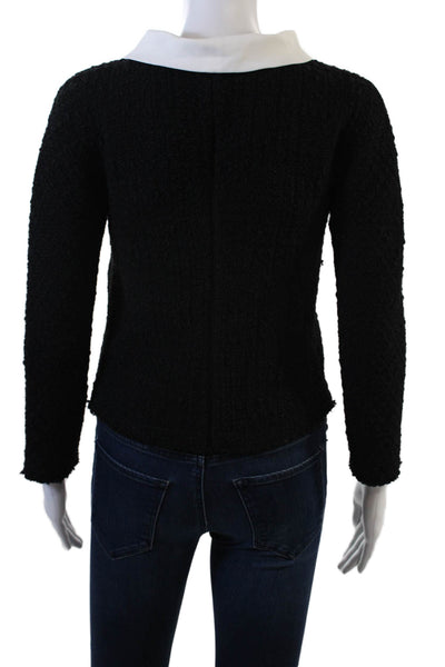 No21 Womens Long Sleeve Pocket Front Crew Neck Tweed Black White Size FR 38