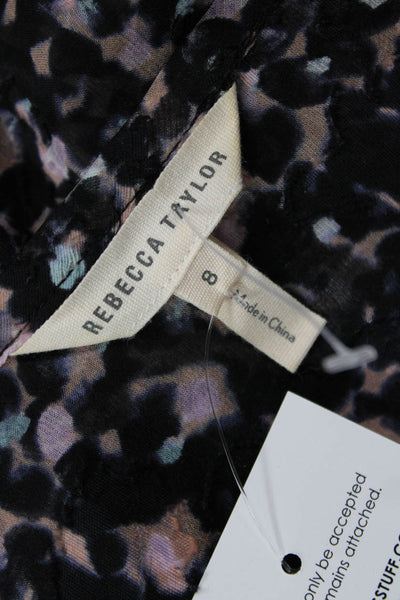 Rebecca Taylor Womens Button Front Crew Neck Floral Silk Blouse Navy Pink Size 8
