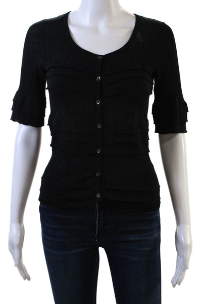 Cotton By Autumn Cashmere Womens Button Front Knit Shirt Black Cotton Size XS