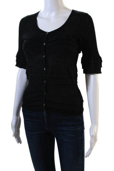 Cotton By Autumn Cashmere Womens Button Front Knit Shirt Black Cotton Size XS