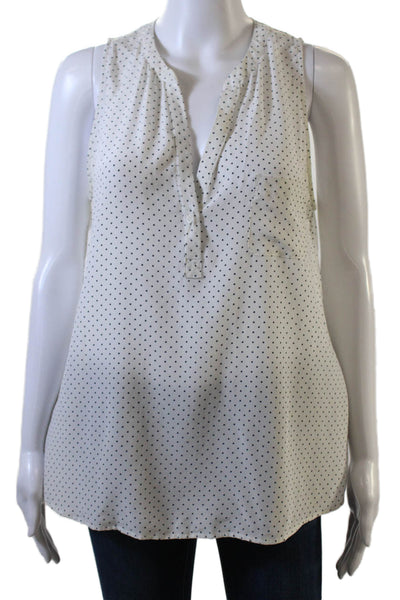 Joie Womens Sleeveless V Neck Silk Polka Dot Blouse White Navy Size Small