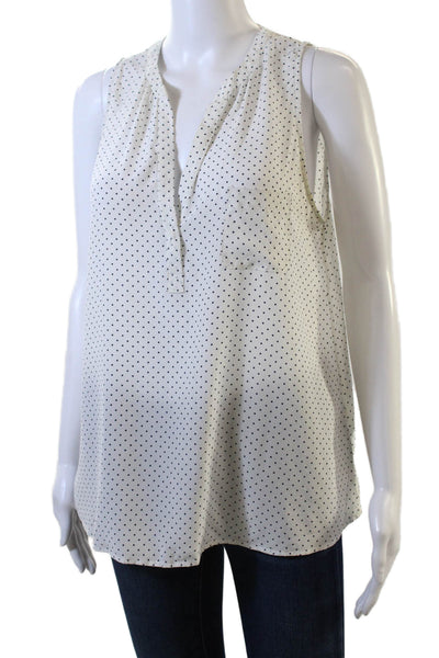 Joie Womens Sleeveless V Neck Silk Polka Dot Blouse White Navy Size Small