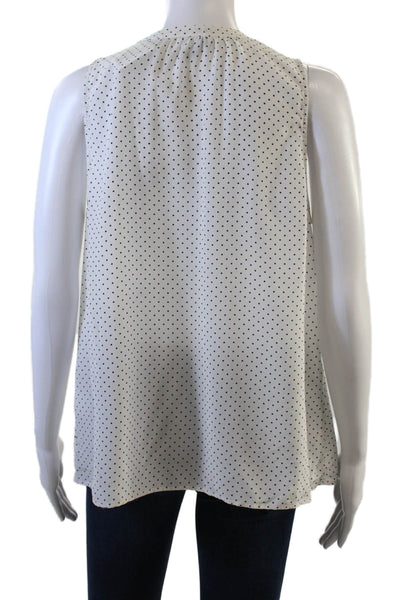 Joie Womens Sleeveless V Neck Silk Polka Dot Blouse White Navy Size Small