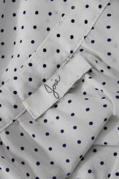 Joie Womens Sleeveless V Neck Silk Polka Dot Blouse White Navy Size Small