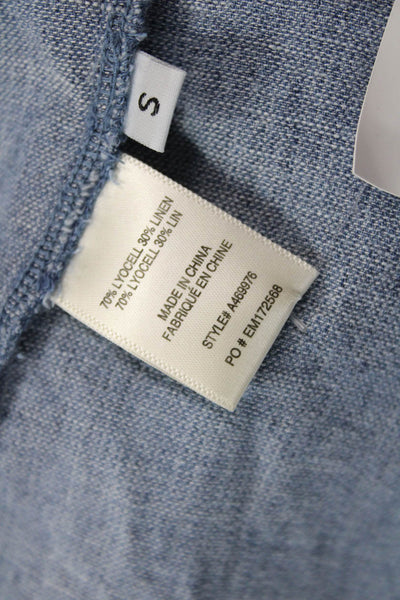 Side Stitch Womens Button Front Long Sleeve Collared Pocket Shirt Blue Small