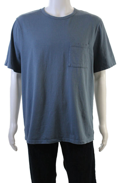 Vince Womens Short Sleeve Crew Neck Pocket Tee Shirt Blue Cotton Size Large