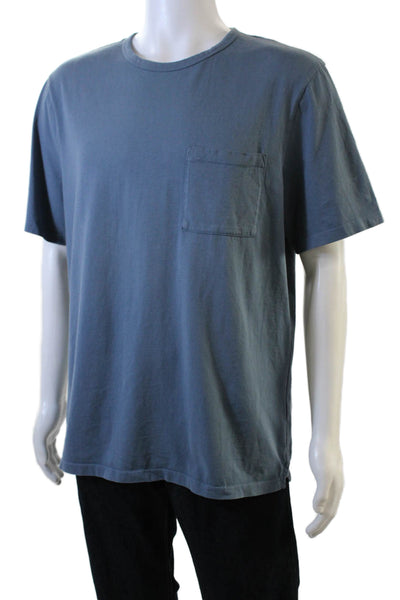 Vince Womens Short Sleeve Crew Neck Pocket Tee Shirt Blue Cotton Size Large