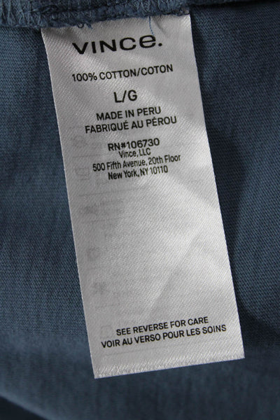 Vince Womens Short Sleeve Crew Neck Pocket Tee Shirt Blue Cotton Size Large
