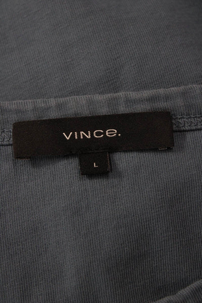 Vince Womens Short Sleeve Crew Neck Pocket Tee Shirt Blue Cotton Size Large
