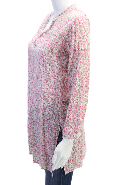 Roberta Freymann Womens Cotton V-neck Long Sleeve Floral Top Pink Size 12