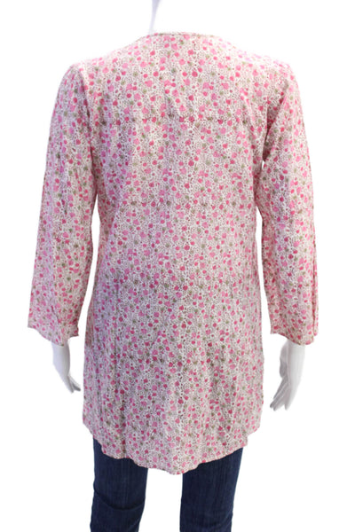 Roberta Freymann Womens Cotton V-neck Long Sleeve Floral Top Pink Size 12