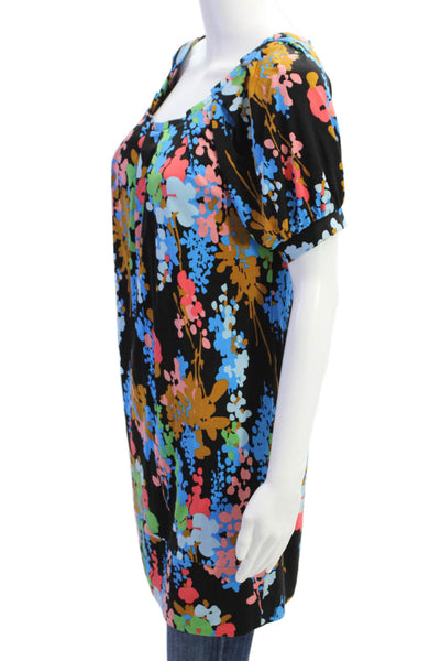 Tibi Womens Short Sleeve Round Neck Floral Tunic Top Black Size S