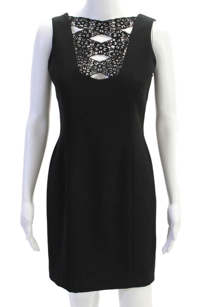 Tahari Womens Scoop Neck Sleeveless Lace Trim Dress Black Size 04