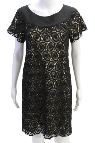 3.1 Phillip Lim Womens Textured Round Neck Short Sleeve Lace Dress Black Size 4