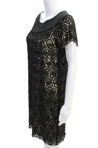 3.1 Phillip Lim Womens Textured Round Neck Short Sleeve Lace Dress Black Size 4