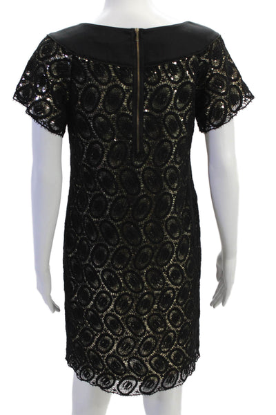 3.1 Phillip Lim Womens Textured Round Neck Short Sleeve Lace Dress Black Size 4