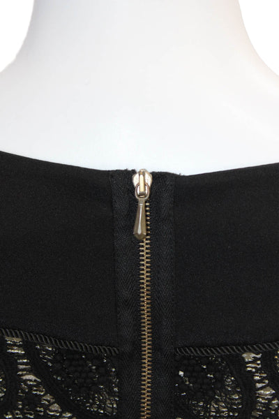3.1 Phillip Lim Womens Textured Round Neck Short Sleeve Lace Dress Black Size 4
