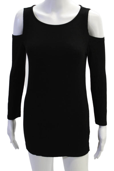 Michael Stars Womens Ribbed Cold Shoulder Long Sleeve Mini Dress Black Size OS