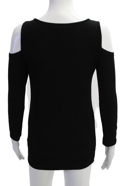 Michael Stars Womens Ribbed Cold Shoulder Long Sleeve Mini Dress Black Size OS