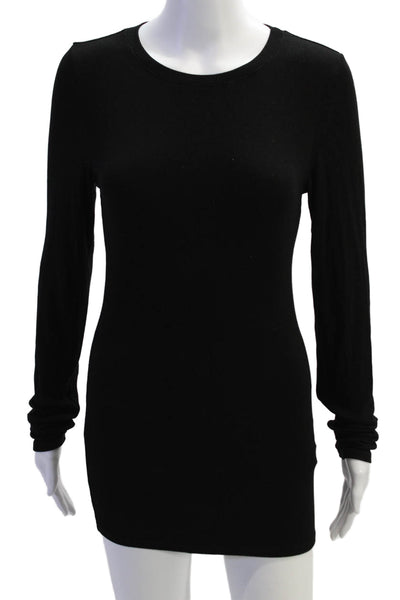 Michael Stars Womens Ribbed Crew Neck Long Sleeve Mini Dress Black Size OS