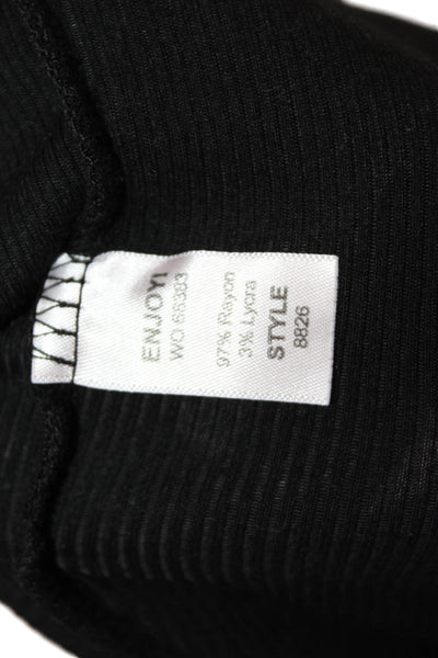 Michael Stars Womens Ribbed Crew Neck Long Sleeve Mini Dress Black Size OS
