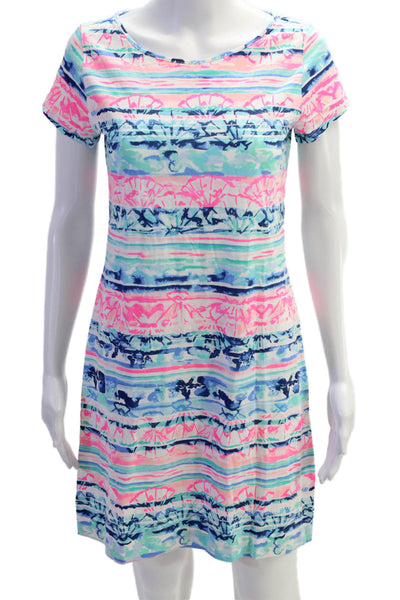 Lilly Pulitzer Womens Cotton Floral Scoop Neck Short Sleeve Dress Multicolor SzS