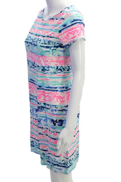 Lilly Pulitzer Womens Cotton Floral Scoop Neck Short Sleeve Dress Multicolor SzS