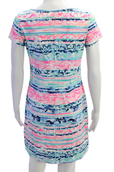 Lilly Pulitzer Womens Cotton Floral Scoop Neck Short Sleeve Dress Multicolor SzS