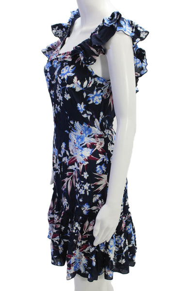 Walker & Wade Womens Floral Ruffle Neck Sleeveless Shift Dress Blue Size S
