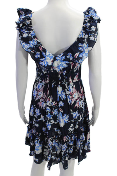 Walker & Wade Womens Floral Ruffle Neck Sleeveless Shift Dress Blue Size S