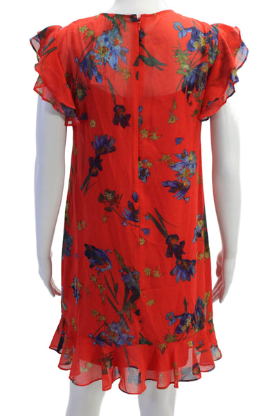 CeCe Womens Floral Ruffle Crew Neck Lined A-Line Dress Red Size XS
