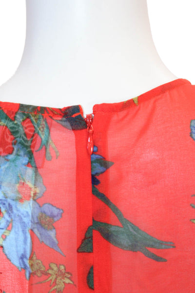 CeCe Womens Floral Ruffle Crew Neck Lined A-Line Dress Red Size XS